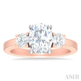 1/2 ctw Tri-Mount Past, Present and Future Oval Shape Center Round Cut Diamond Semi Mount Engagement Ring in 14K Rose and White Gold
